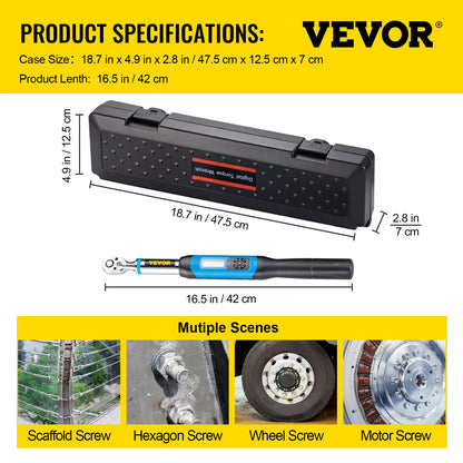 VEVOR Digital Torque Wrench 3/8in Bidirectional Ratchet Head Professional Adjustable Bicycle Repair Hand Tools 1.5-30/4.2-85 Nm