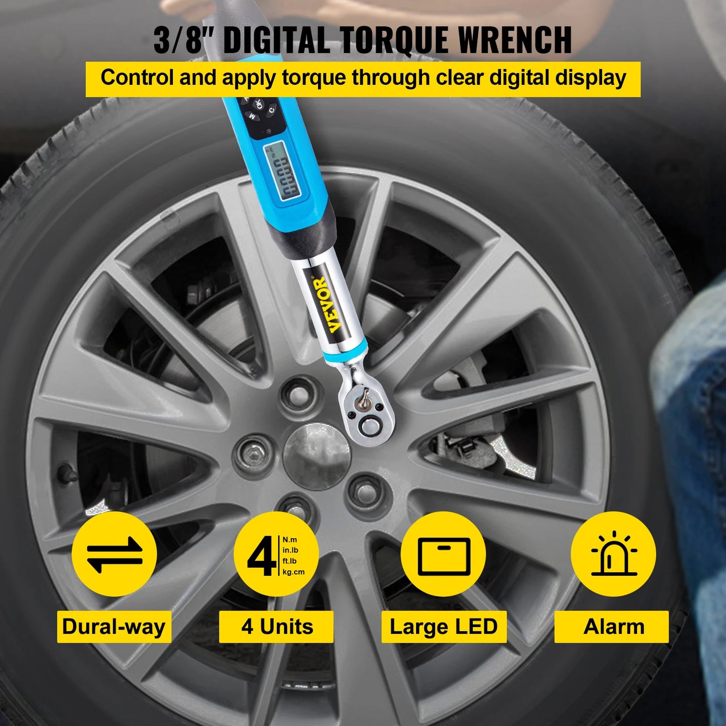 VEVOR Digital Torque Wrench 3/8in Bidirectional Ratchet Head Professional Adjustable Bicycle Repair Hand Tools 1.5-30/4.2-85 Nm