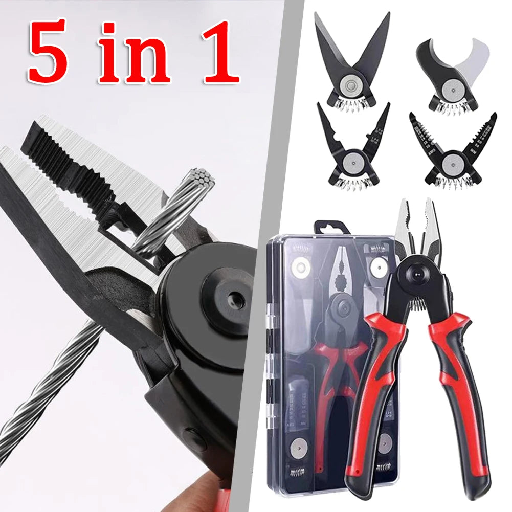 5 in 1 Wire Stripping Pliers Replaceable Cable Wire Stripper Cutter Portable Multifunctional Pliers Non-Slip Handle Hand Tools