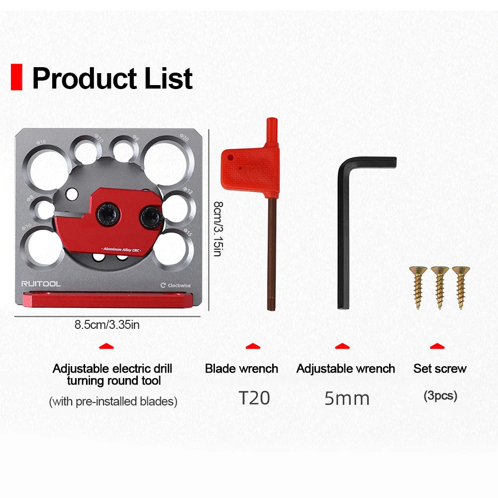 Adjustable Electric Drill Milling Dowel Round Rod Auxiliary Tool with Carbide Blades Wooden Dowel Maker 8mm-20mm for Woodworking