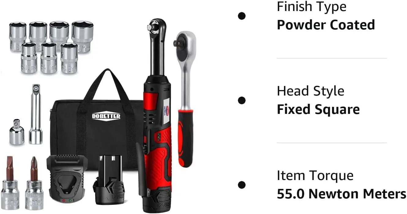 Electric Ratchet Wrench 3/8 Cordless Ratchet Wrench Set, Extended 55 N·m Battery Powered Ratchet Tool with 1 Hand Tool 7 Sockets