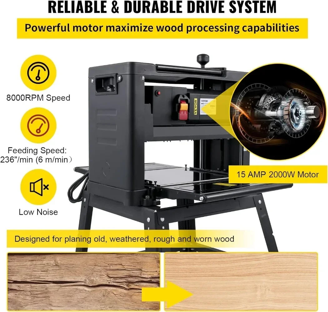 Thickness Planer 13-Inch Benchtop Planer 2000W Wood Planer 8000 Rpm Woodworking 15 AMP Foldable