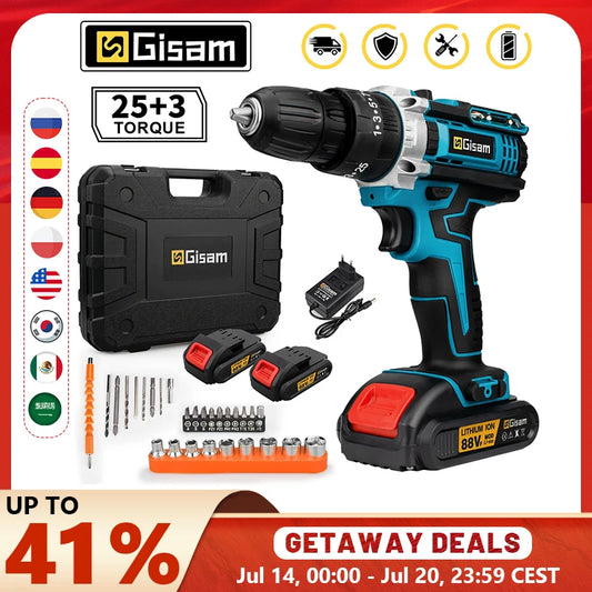 Gisam Cordless Drill Rechargeable Electric Screwdriver Electric Drill Mini Wireless Hand Drill Lithium-Ion Battery Power Tools