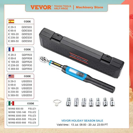 VEVOR Digital Torque Wrench 3/8in Bidirectional Ratchet Head Professional Adjustable Bicycle Repair Hand Tools 1.5-30/4.2-85 Nm