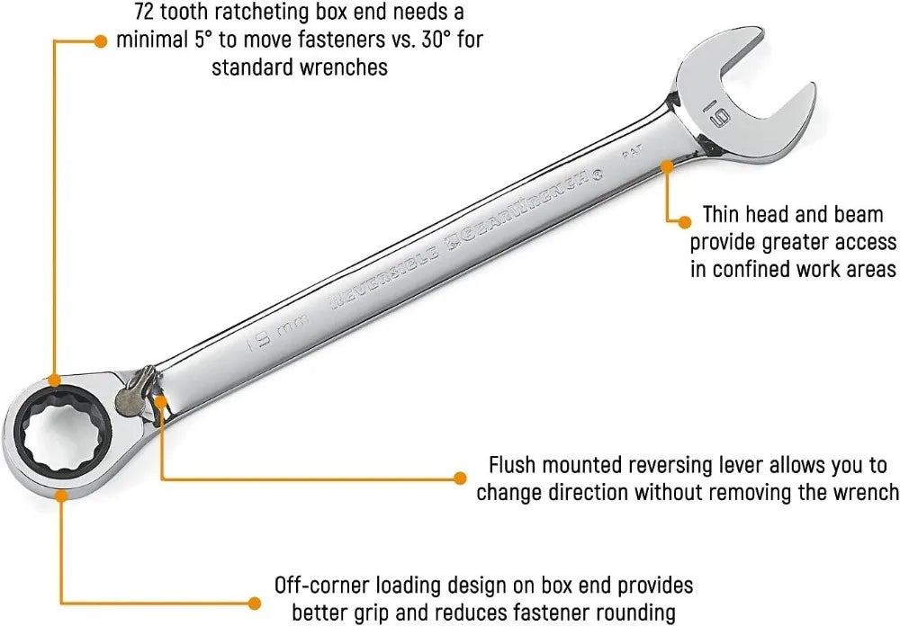Reversible Ratcheting Combination Wrench Set Flush Mounted Reversing Lever Hand Tool Set Tools and Home Improvement