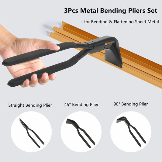 3Pcs Metal Bending Pliers Set, Straight & 45° & 90° Hand Seamers Sheet Metal Tools for Bending & Flattening Sheet Metal