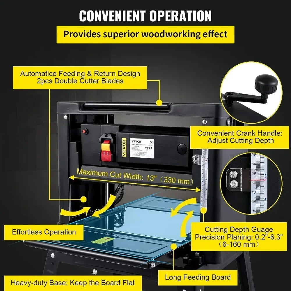 Thickness Planer 13-Inch Benchtop Planer 2000W Wood Planer 8000 Rpm Woodworking 15 AMP Foldable